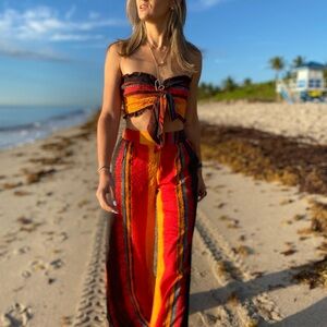 Boho Striped Two-Piece Set – Red/Orange/Yellow